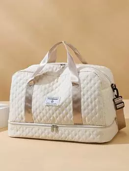 Легкая дорожная сумка-дуфил с ромбической решеткой, большая вместительная спортивная сумка для хранения для фитнеса, портативная ночная сумка Weekender бежевый