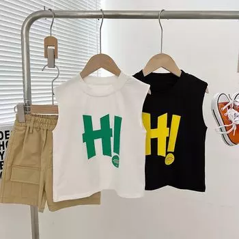 Легкая дышащая повседневная футболка без рукавов для мальчиков и девочек, летняя детская хлопковая жилетка с рисунком алфавита 90cm