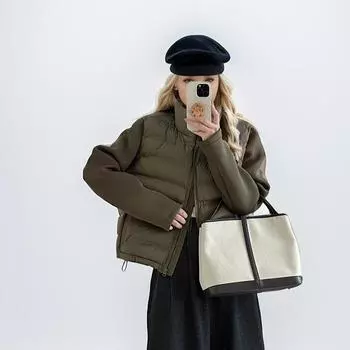 Легкая хлопковая одежда для женщин-студенток, осень-зима, воротник-стойка, свободные длинные рукава, утолщенное, на подкладке, короткое пальто для женщин S армия зеленый