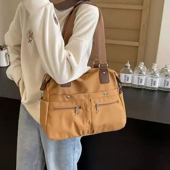 Легкая холщовая сумка-тоут, женская сумка через плечо большой вместимости коричневый