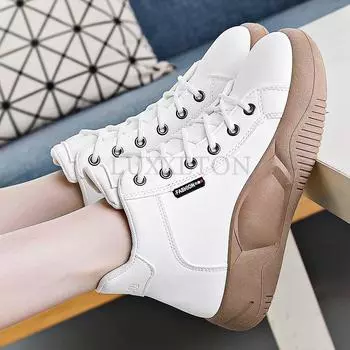Легкая и дышащая натуральная кожа толстая подошва круглый носок высокий верх нескользящая женская обувь модная универсальная обувь для сноуборда 35 белый