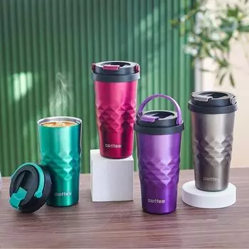 Легкая и простая изолированная чашка для кофе, портативная чашка для воды из нержавеющей стали, креативная чашка для переноски, чашка в форме ромба 500ml красный