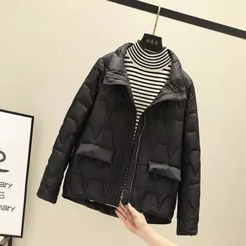 Легкая и тонкая белая куртка-пуховик женская короткая теплая куртка свободного покроя с воротником-стойкой и ромбами зимняя S красный