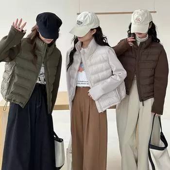 Легкая и тонкая одежда из хлопка с пухом, женская новая осенне-зимняя модная одежда высокого класса, простая корейская одежда с хлопковой подкладкой, куртка прилив S чёрный