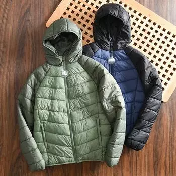 Легкая куртка мужская пуховая куртка с капюшоном легкие пальто утепленные парки на молнии осень зима большой размер XXL зелёный