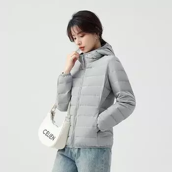 Легкая куртка-пуховик 2024 осень-зима женская куртка с капюшоном белый утиный пух модная универсальная повседневная куртка женская S розовый