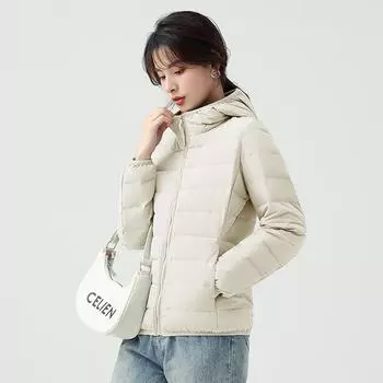 Легкая куртка-пуховик 2025 года, осенне-зимняя женская куртка с капюшоном, белый утиный пух, модная универсальная повседневная куртка для женщин S