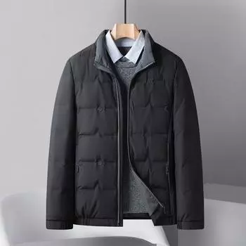 Легкая куртка-пуховик для мужчин среднего возраста, повседневный короткий стиль, новый стиль на осень и зиму, мужская теплая модная куртка-пуховик с воротником-стойкой M чёрный