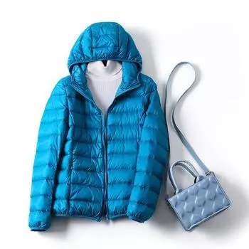 Легкая куртка-пуховик для женщин, новинка 2024 года, короткая белая утиная пуховая мода, осень и зима, большой размер, легкая куртка с капюшоном S