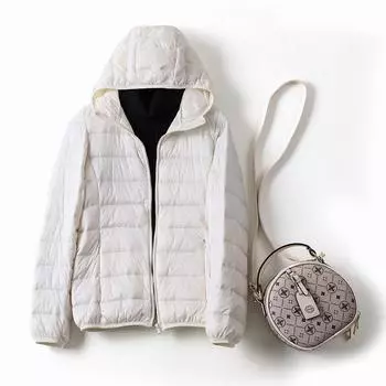Легкая куртка-пуховик для женщин, новинка 2025 года, короткая, белая, модная, осень-зима, большой размер, легкая куртка с капюшоном S