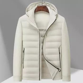 Легкая куртка-пуховик мужская новая с капюшоном короткая для молодых мужчин S бежевый