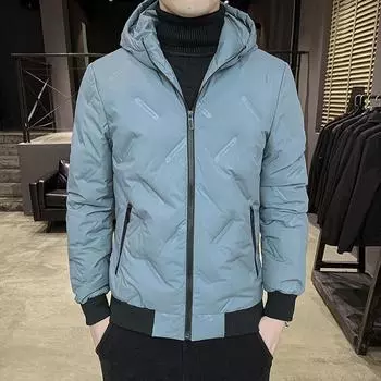 Легкая куртка-пуховик мужская зимняя одежда тренд красивая короткая белая утиная пуховая мода теплая верхняя часть M чёрный