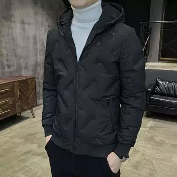 Легкая куртка-пуховик мужская зимняя одежда тренд красивая короткая белая утиная пуховая мода теплая верхняя часть M чёрный