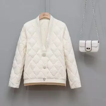 Легкая куртка-пуховик с алмазной инкрустацией для тяжелой промышленности, женская короткая, 2024, новая модная тонкая куртка с маленьким ромбом S чёрный