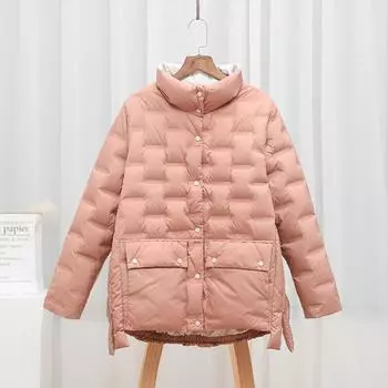 Легкая куртка-пуховик женская 2024 осень-зима свободная модная белая утиная пуховая короткая кокон воротник-стойка теплая куртка прилив S