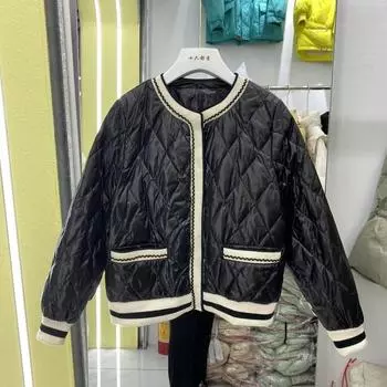 Легкая куртка-пуховик женская короткая 2024 новая зимняя одежда темперамент элегантный иностранный стиль тонкая легкая куртка модный тренд M чёрный