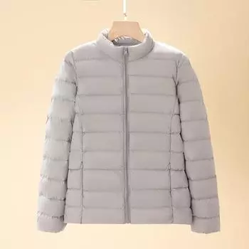 Легкая куртка-пуховик женская короткая 2025 осень и зима корейская версия новый воротник-стойка большой размер легкая белая куртка-пуховик на утином пуху антисезонный прилив L