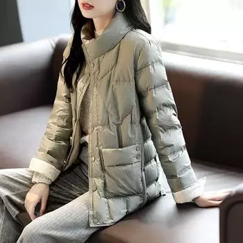 Легкая куртка-пуховик женская короткая модель 2024 года, ранняя весна, новая корейская версия, свободный клей, белый утиный пух, модная теплая куртка S