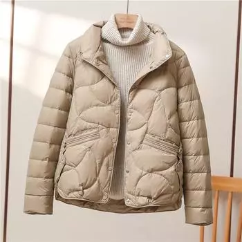 Легкая куртка-пуховик женская короткая новая осенне-зимняя модная универсальная куртка с воротником-стойкой M