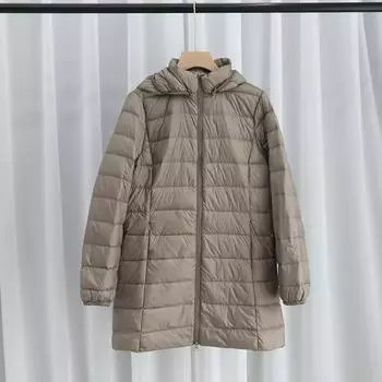 Легкая куртка-пуховик женская средняя и длинная 2024 осень и зима новая корейская версия облегающая куртка большого размера съемная шапка M розы красного