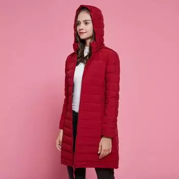 Легкая куртка-пуховик женская средняя и длинная с капюшоном 2024 осень-зима легкая и тонкая куртка-пуховик на белом утином пуху S жёлтый