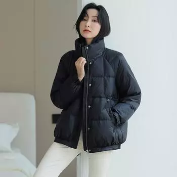 Легкая куртка-пуховик женская, высококачественная женская одежда, зимняя корейская версия, короткая куртка-пуховик большого размера для женщин S (recommended 80-60kg) чёрный