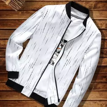 Легкая куртка с принтом номера, мужская повседневная бейсбольная куртка на молнии для весны и осени XS белый