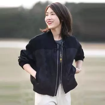 Легкая куртка в китайском стиле с пряжкой, женская свободная повседневная бейсбольная куртка для весны и осени M чёрный