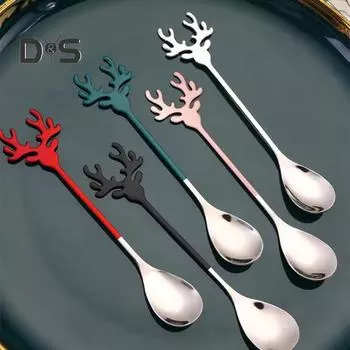Легкая ложка для мороженого с круглыми краями, удобная рождественская ложка для мороженого в виде лося серебряный
