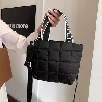 Легкая маленькая сумка-тоут, хлопковая клетчатая сумка, наполненная хлопком, сумка через плечо, новая повседневная и универсальная сумка через плечо