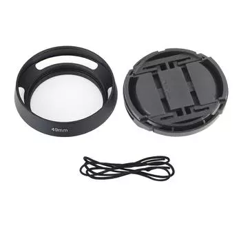 Легкая металлическая вентилируемая бленда объектива камеры с колпачком (49мм)