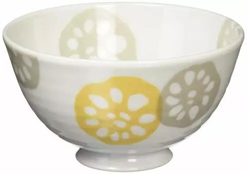 Легкая миска для риса Mino Ware, чаша для чая, узор в виде корня лотоса, желтая, диаметр прибл.. 11,5 x Высота 6 см, Можно использовать в микроволновой печи и посудомоечной машине, Сделано в
