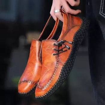 Легкая модная удобная мужская кожаная повседневная обувь дышащая водостойкая кожа для мужчин повседневная обувь на плоской подошве US 5(EUR 38) чёрный