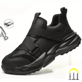 Легкая модная защитная обувь 2024 для мужчин, противоударные рабочие кроссовки с защитой от проколов, обувь со стальным носком, мужские рабочие ботинки, защитные 36 чёрный