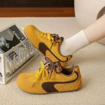 Легкая мягкая подошва ~ Мягкие кожаные одинарные уродливые симпатичные немецкие кроссовки женские весенние новинки 2025 года со шнурками двухцветного цвета повседневные туфли Forrest Gump. 35 синий