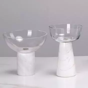 Легкая мраморная тарелка для фруктов в роскошном стиле, изысканный журнальный столик для гостиной класса люкс, модель комнаты, высококачественные стеклянные подносы с высокими ножками, украшения