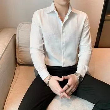 Легкая мужская рубашка без железа для пожилых людей, осенняя мужская рубашка в полоску M белый