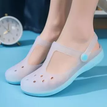 Легкая нескользящая летняя женская обувь с круглым носком, женские сандалии на плоской подошве, с защитой от непогоды, пляжная обувь больших размеров 36 синий