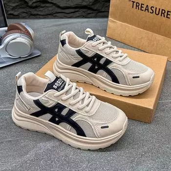 Легкая обувь на толстой подошве для девочек в стиле кэжуал, летняя, ретро, сетчатая, дышащая, со скрытой платформой, спортивная 35