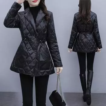 Легкая одежда с хлопковой подкладкой, женская одежда с хлопковой подкладкой, корейская версия, облегающая модная куртка с тонкой талией и хлопковой подкладкой, зимнее пальто M [95-55 kg] чёрный