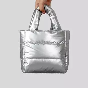 Легкая однотонная нейлоновая сумка-пуховик для женщин с нишевым дизайном, наполненная хлопком, сумка-тоут через плечо чёрный