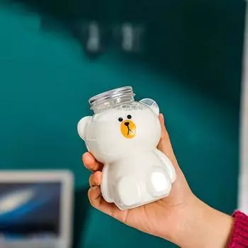 Легкая пластиковая бутылка для воды Сидящий медведь Пластиковая бутылка Прозрачный ПЭТ Чашка чая с молоком