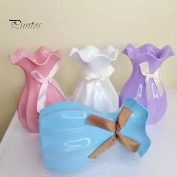 Легкая пластиковая ваза, небьющаяся ваза для цветов с гофрированным горлом, держатель для сухоцветов с бантом для спальни, гостиной, стола, декора зелёный