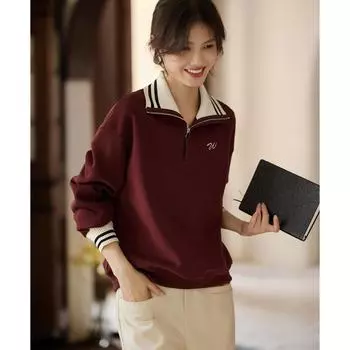 Легкая повседневная контрастная вышитая водолазка Весна и осень Новый стиль Повседневная контрастная вышитая толстовка S