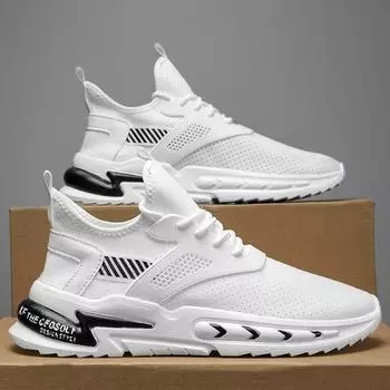 Легкая повседневная обувь для мужчин, классические повседневные кроссовки с сеткой, мужские модные кроссовки 2023 года на платформе, спортивные кроссовки для бега, летние 39 белый/чёрный