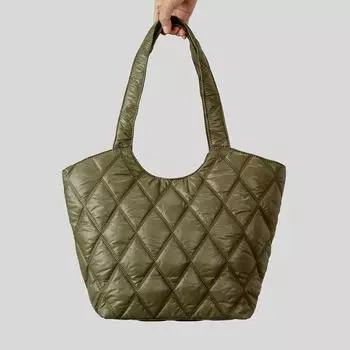 Легкая повседневная стеганая сумка большой вместимости Простая индивидуальная сумка в ромбовидную клетку Зимняя хлопковая сумка серый