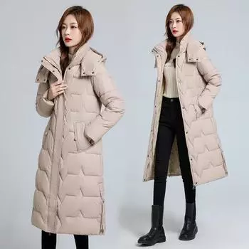 Легкая пуховая куртка на хлопковой подкладке для женщин среднего возраста, женская куртка средней длины выше колена на хлопковой подкладке, женская стройная мама с небольшим зимним пальто L