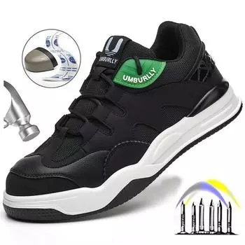 Легкая рабочая обувь для мужчин, кроссовки со стальным носком, мужская защитная обувь, неразрушимые строительные защитные ботинки 40 чёрный