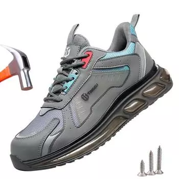 Легкая рабочая обувь, мужские рабочие кроссовки с воздушной подушкой, противоударные, противопрокольные, мужские защитные ботинки со стальным носком 36 серый
