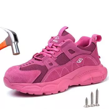Легкая рабочая защитная обувь для женщин и мужчин, дышащие защитные рабочие кроссовки, обувь со стальным носком, неразрушимые защитные ботинки 35 розовый